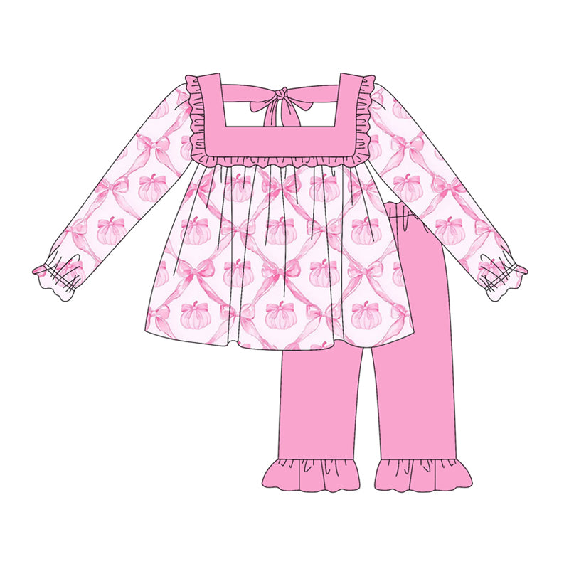 preorder GLP2351 on October we wear pink pumpkin bows long sleeve pink pants girls set