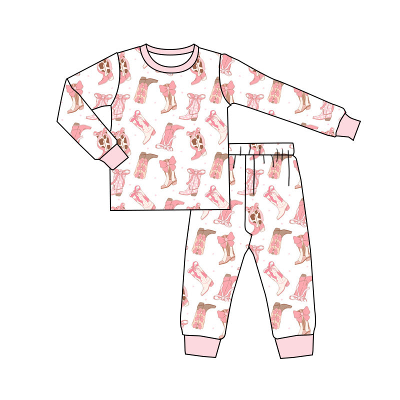 preorder GLP2358 Western boot pink long sleeve pants girls pajamas