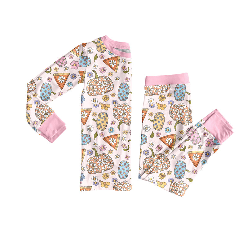 preorder GLP2417 flowers pumpkin pie pink long sleeve pants girls pajamas