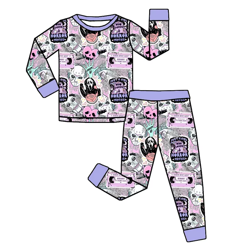 preorder GLP2458 Halloween clown horror film purple long sleeve pants girls pajamas