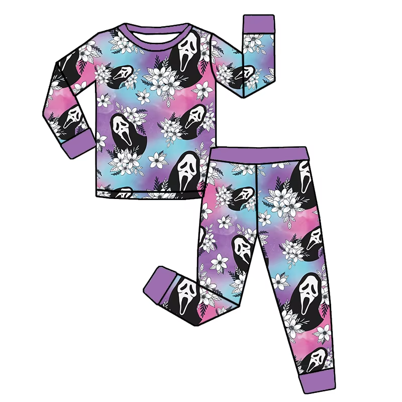preorder GLP2459 Halloween clown horror film flowers purple long sleeve pants girls pajamas