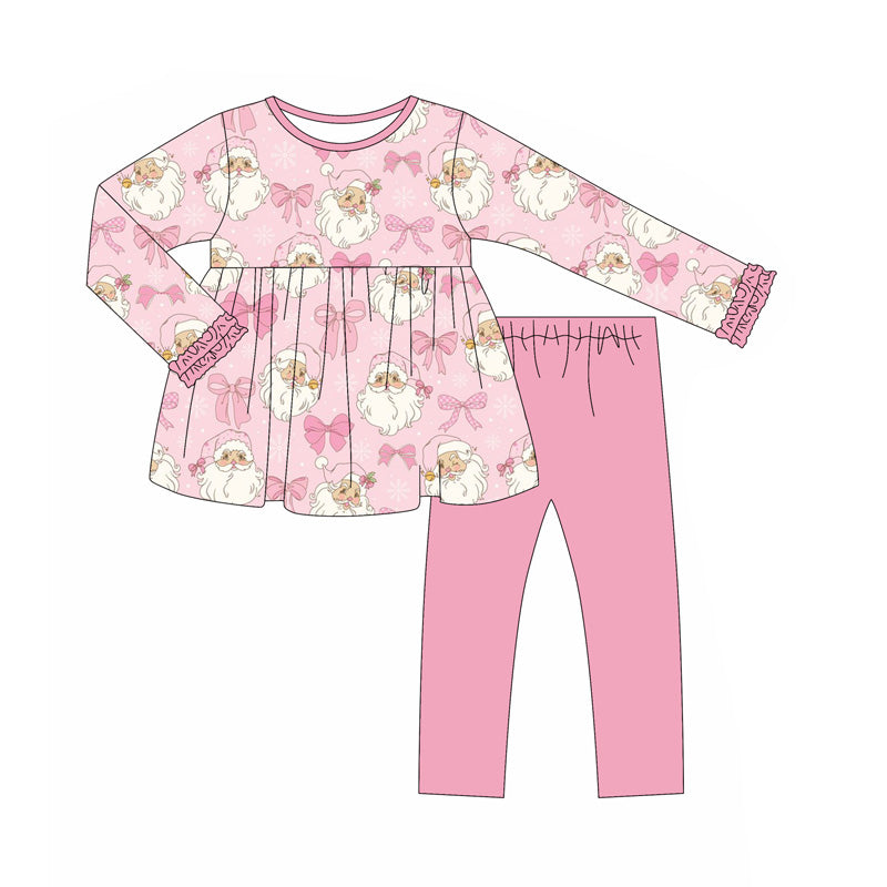 preorder GLP2470 Christmas Santa pink bows long sleeve pink pants girls set