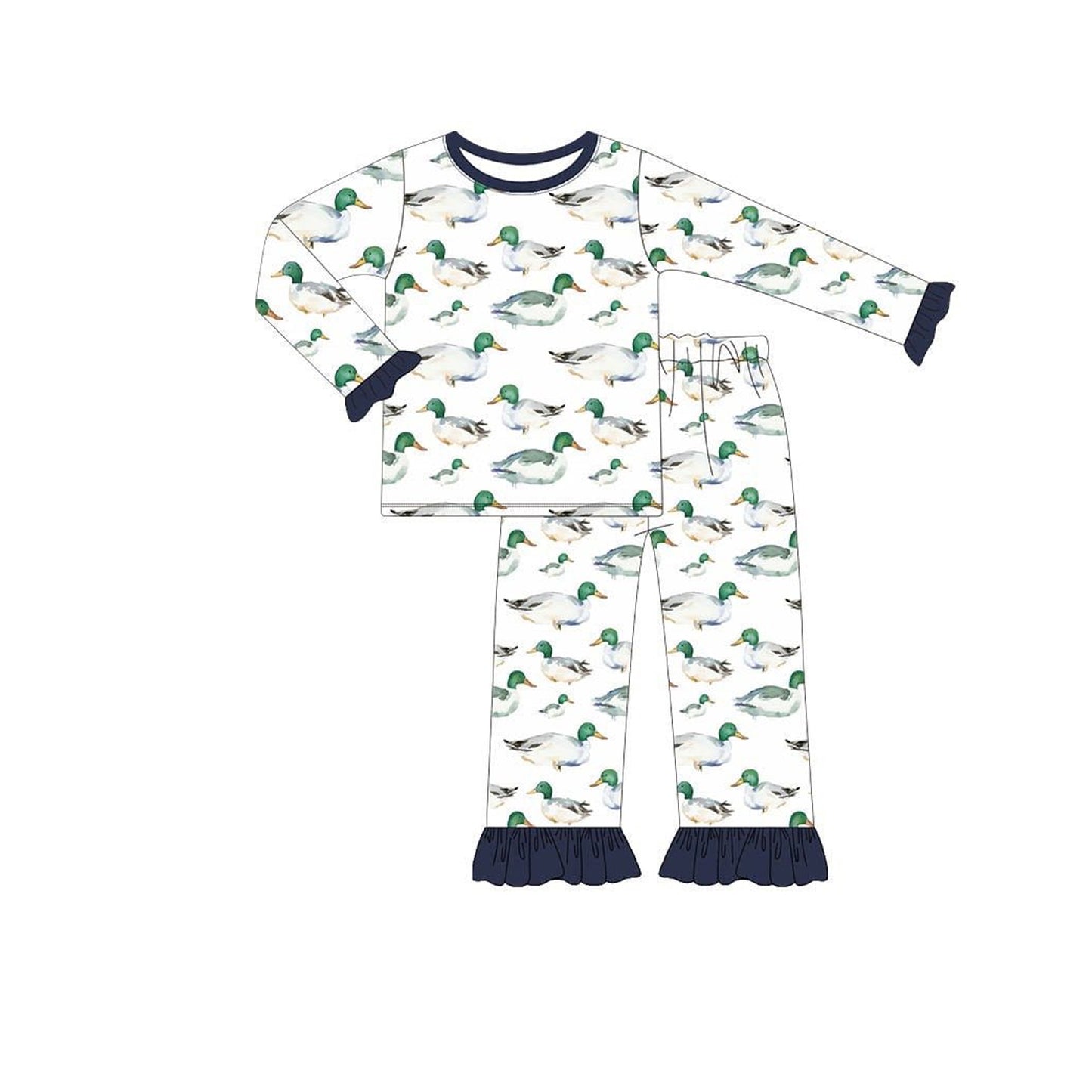 preorder GLP2483 mallard duck navy blue long sleeve pants girls pajamas