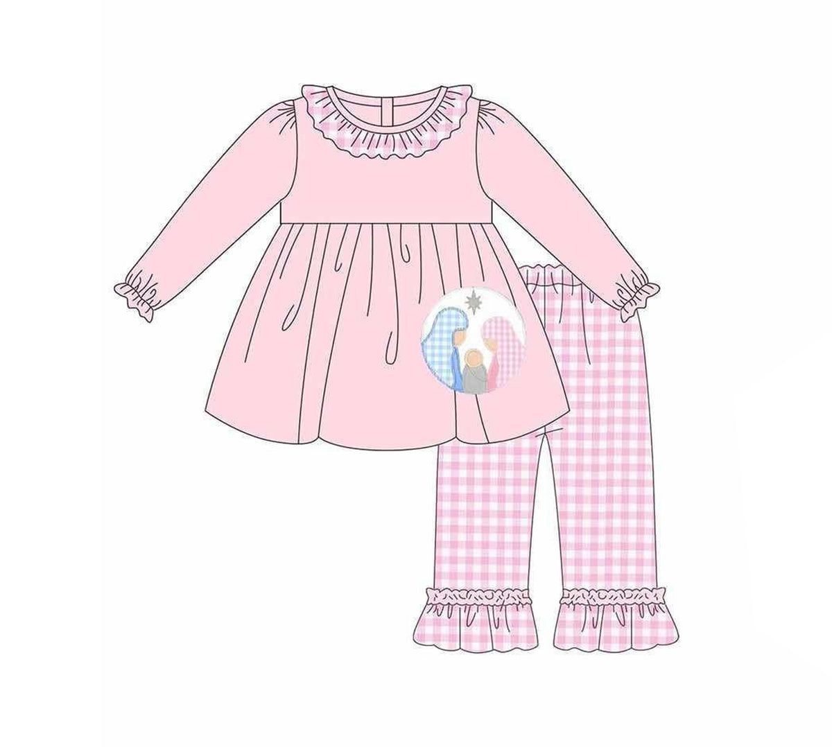 preorder GLP2487 the navitity story pink long sleeve pink checkered pants girls set