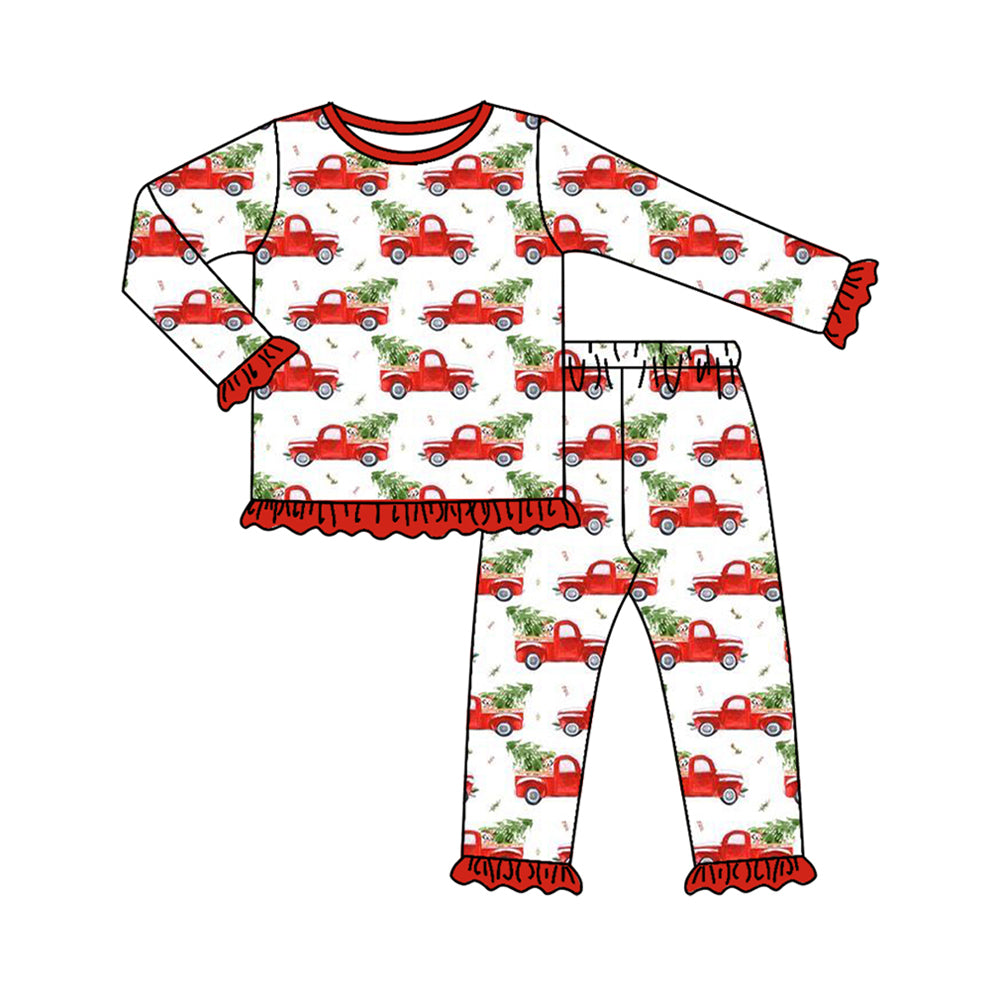 preorder GLP2529 Christmas tree truck car red long sleeve pants girls pajamas