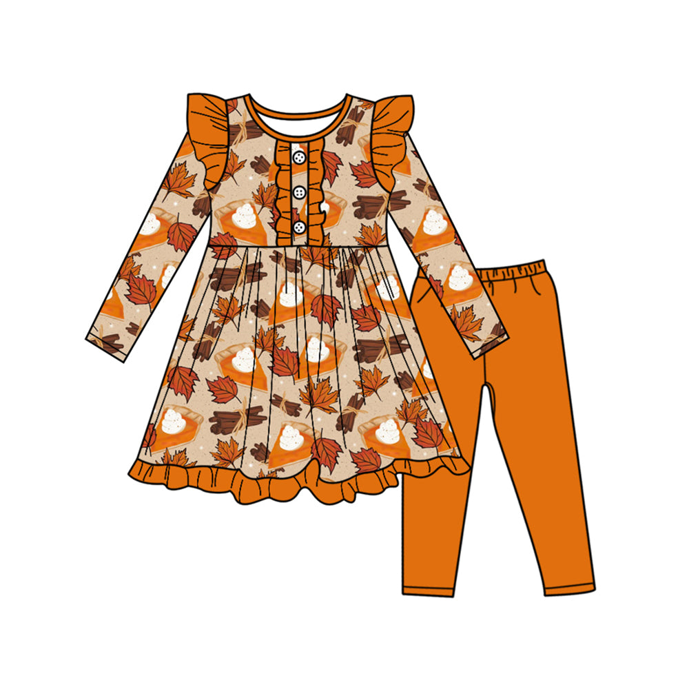 preorder GLP2549 thankgiving pie leaf orange long sleeve pants girls set