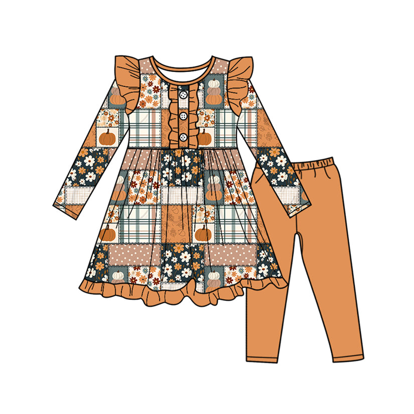 preorder GLP2553 Autumn pumpkin flowers long sleeve orange pants girls set