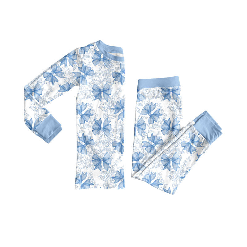 preorder GLP2565 blue flowers bows long sleeve pants girls pajamas