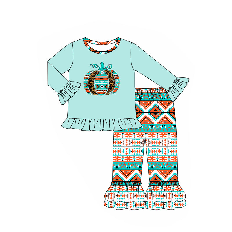 preorder GLP2604 Western pumpkin blue long sleeve aztec pants girls set