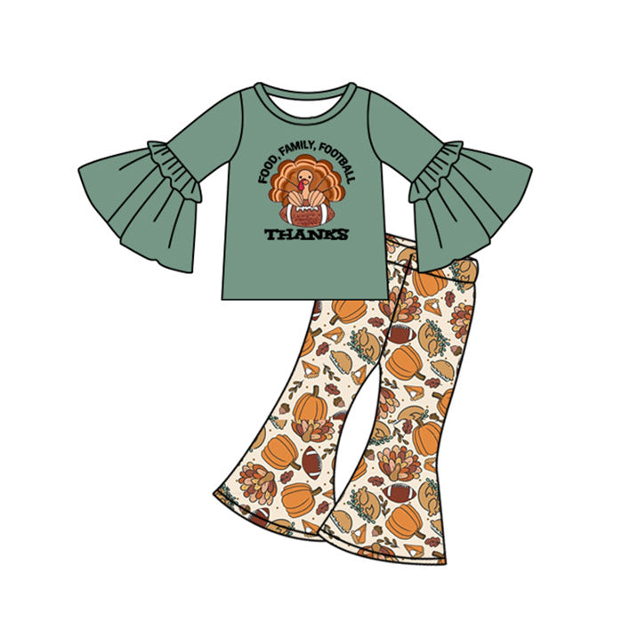preorder GLP2612 thanksgiving turkey food family football long sleeve pants girls set