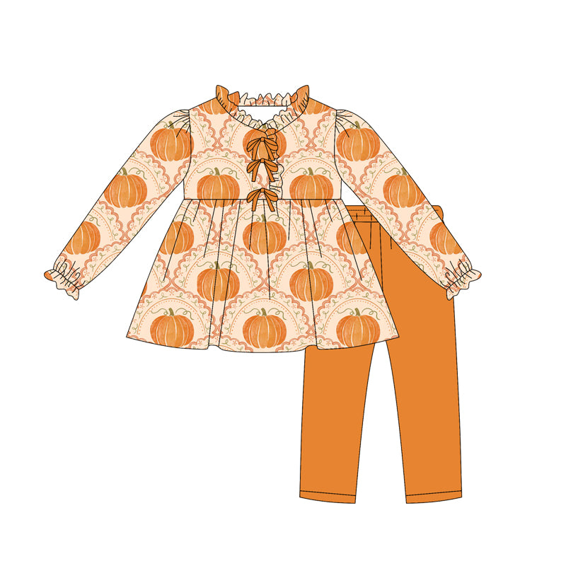 preorder GLP2617 Autumn pumpkin orange long sleeve orange pants girls set