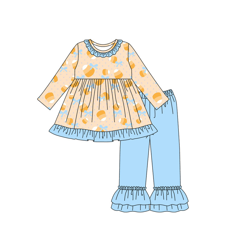 preorder GLP2620 Halloween corn candy bows long sleeve blue pants girls set
