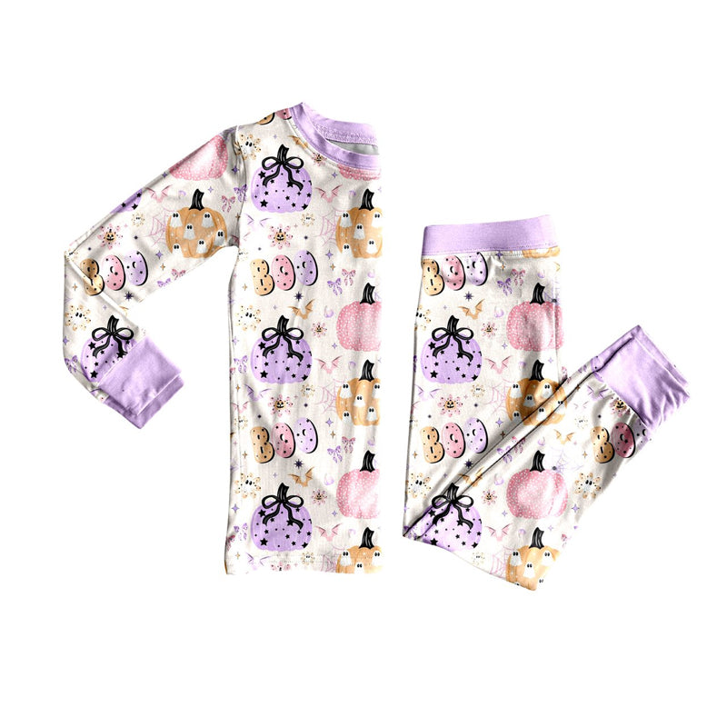 preorder GLP2622 Halloween BOO spooky pumpkin purple long sleeve pants girs pajams