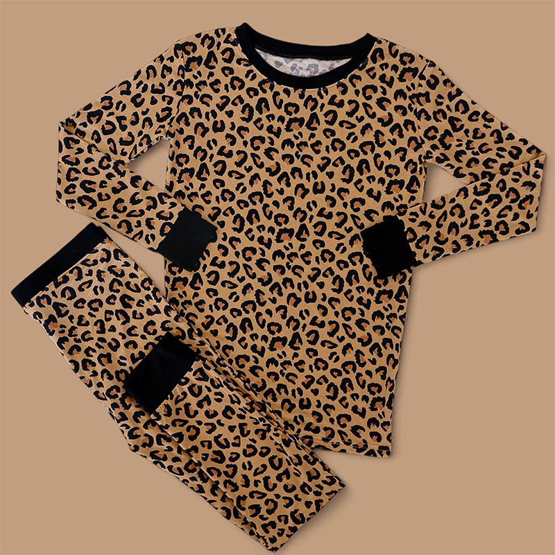 preorder GLP2638 brown leopard long sleeve pants girls pajamas