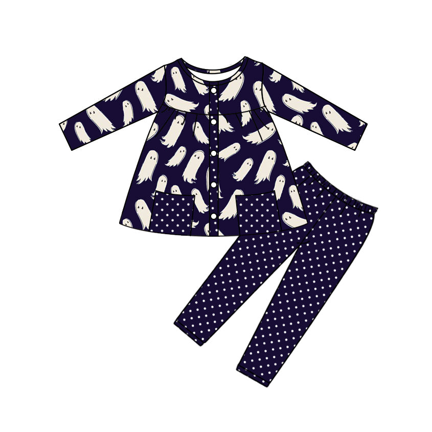 preorder GLP2641 Halloween spooky purple long sleeve purple dot pants girls set