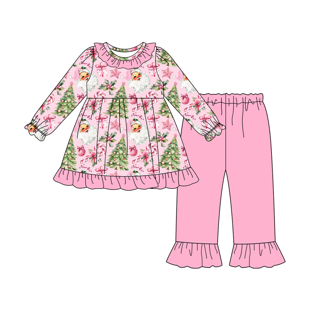 preorder GLP2663 Christmas Santa tree cane candy long sleeve pink pants girls set