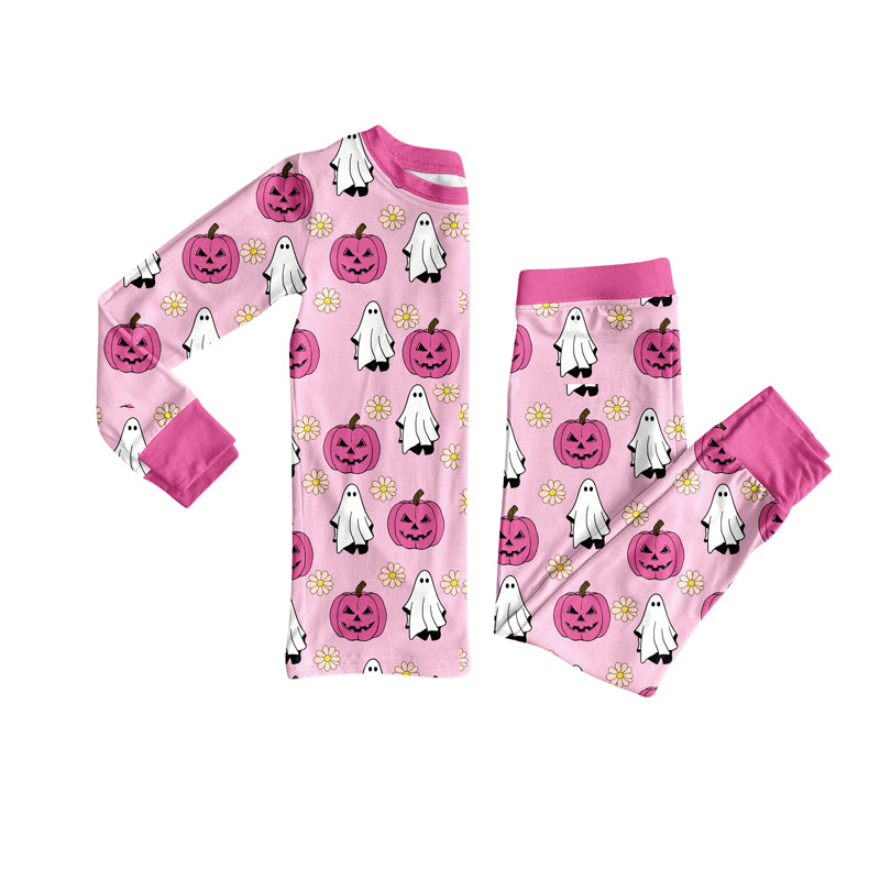 preorder GLP2672 Halloween spooky pumpkin hot pink long sleeve pants girls pajamas