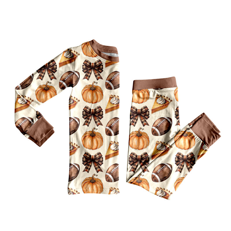 preorder GLP2688 football pumpkin bows pie brown long sleeve pants girls pajamas