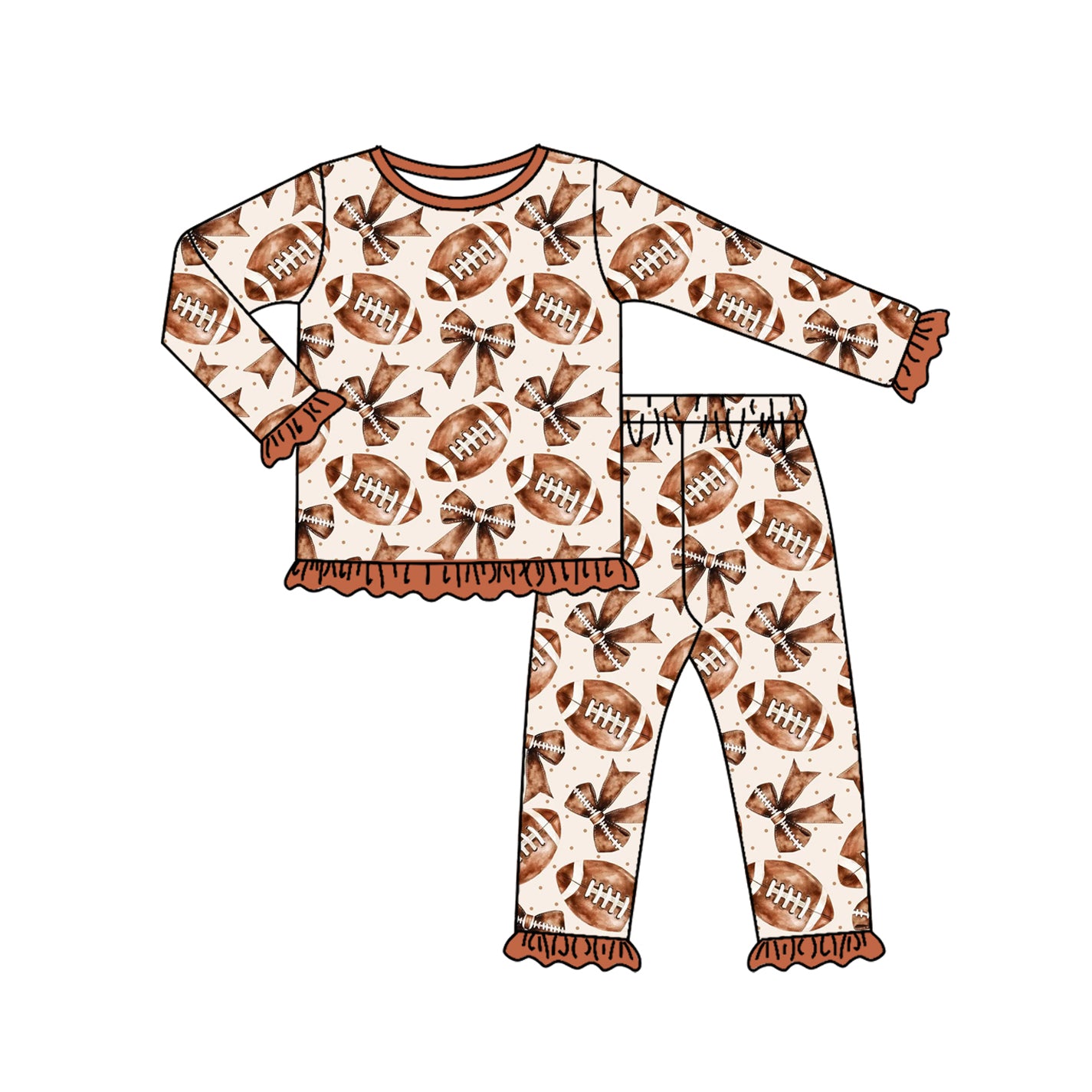 preorder GLP2712 football item bows brown long sleeve pants girls pajamas