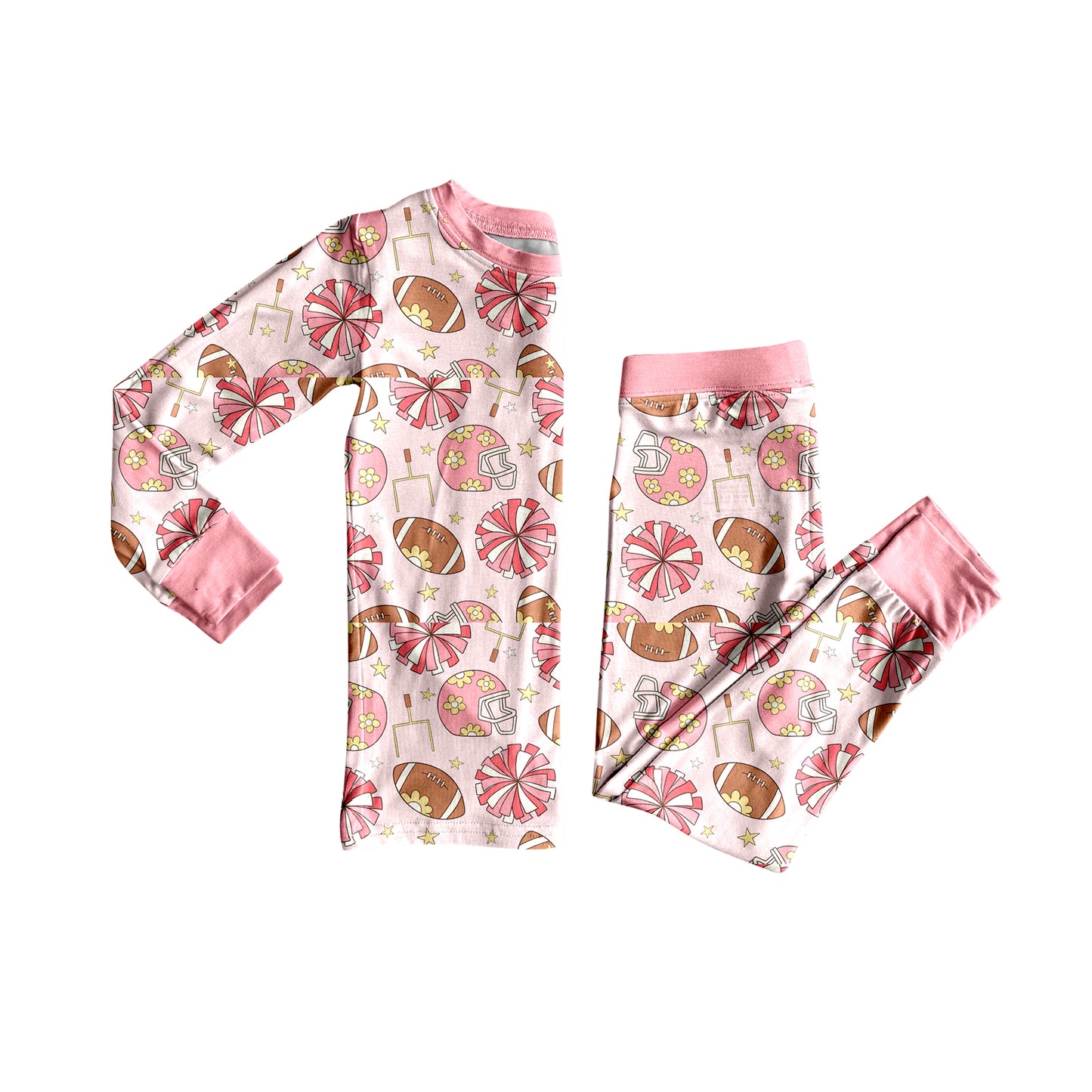 preorder GLP2713 football item cheer flowers pink long sleeve pants girls pajamas