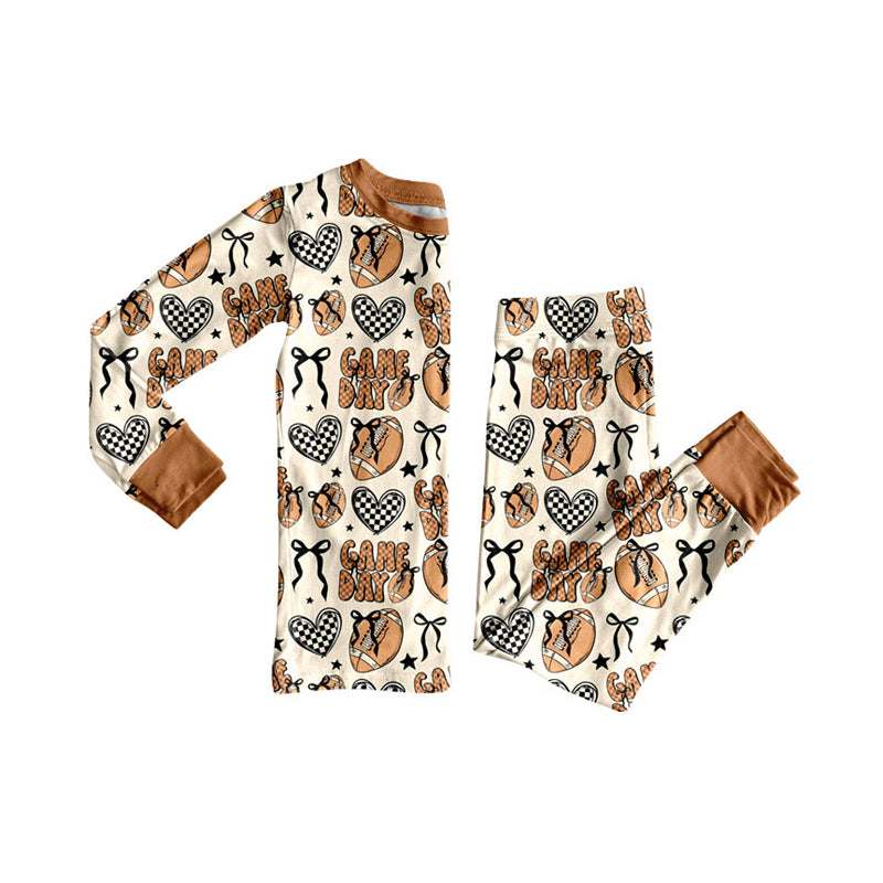 preorder GLP2720 football game day heart bows long sleeve pants girls pajamas