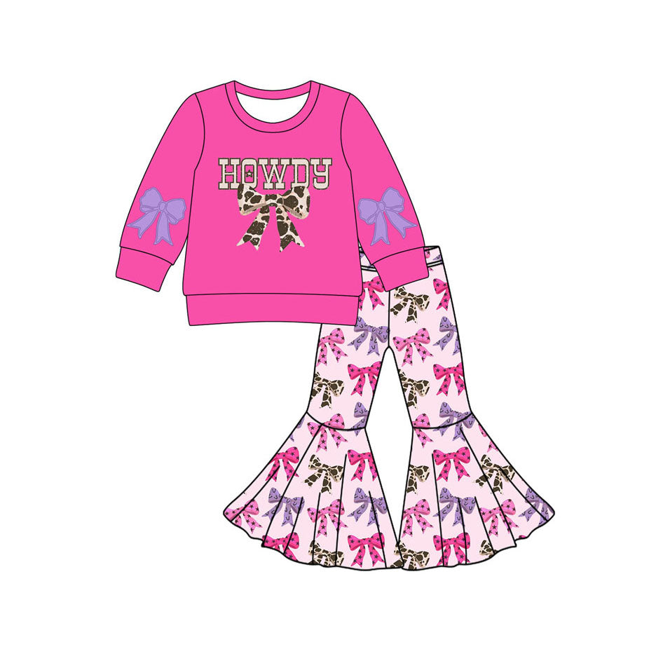 preorder GLP2731 Western howdy coquette bows hot pink long sleeve pink pants girls set
