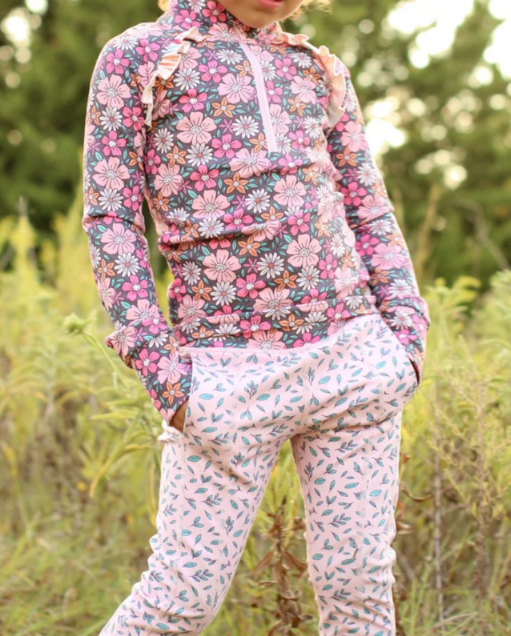 preorder GLP2735 colorful flowers floral zipper long sleeve pants girls set