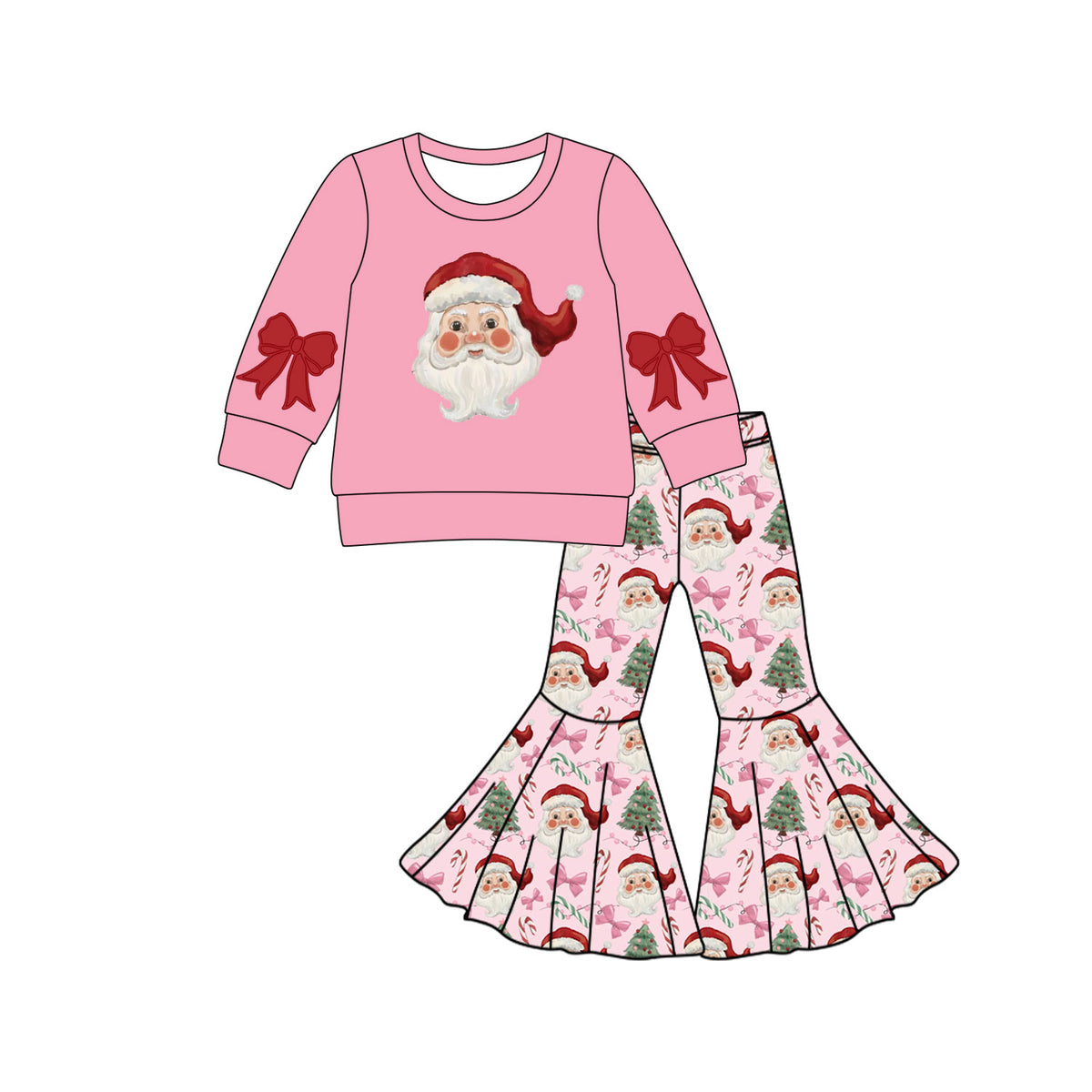 preorder GLP2748 Christmas Santa bows pink long sleeve tree bows pants girls set