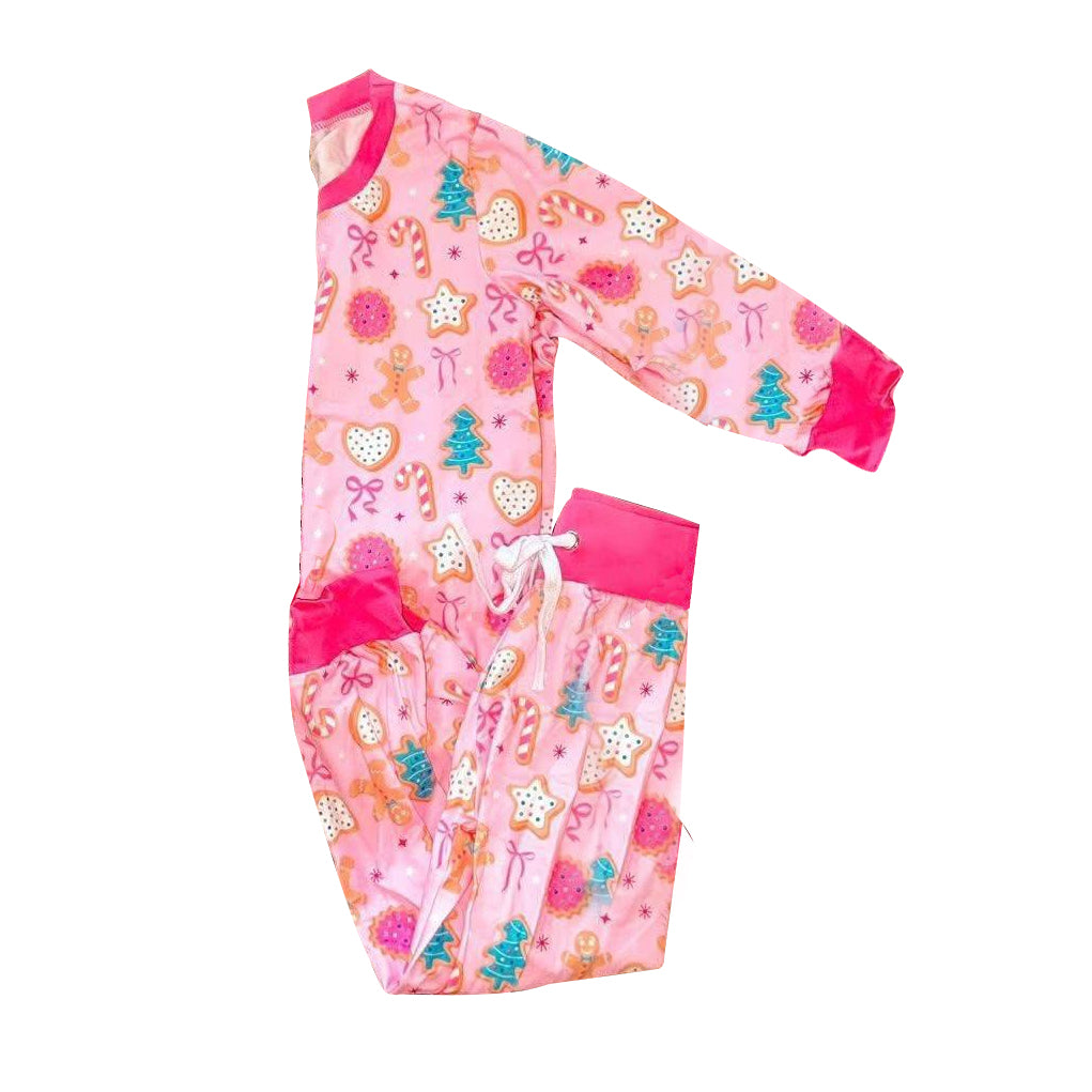 preorder GLP2756 Christmas cane candy gingerbread man pink long sleeve pants girls pajamas