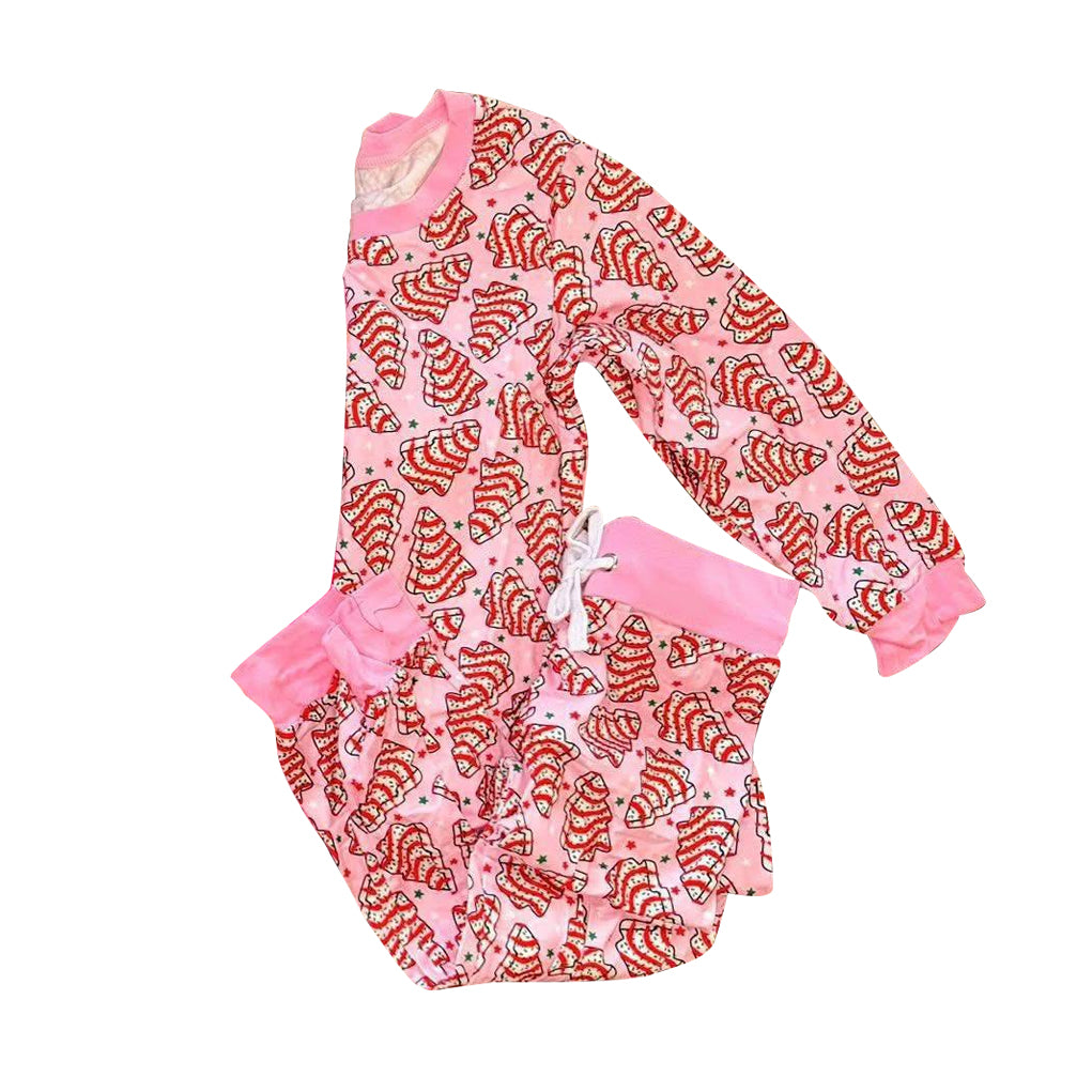 Custom moq 20 bamboo Christmas tis the season cake pink long sleeve pants girls pajamas