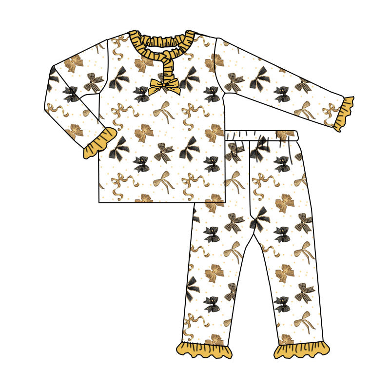 preorder GLP2781 happy new year black/gold bows long sleeve pants girls pajamas