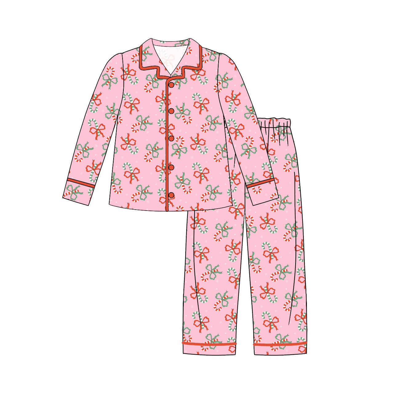 preorder GLP2814 Christmas cane candy bows pink long sleeve pants adult women pajamas