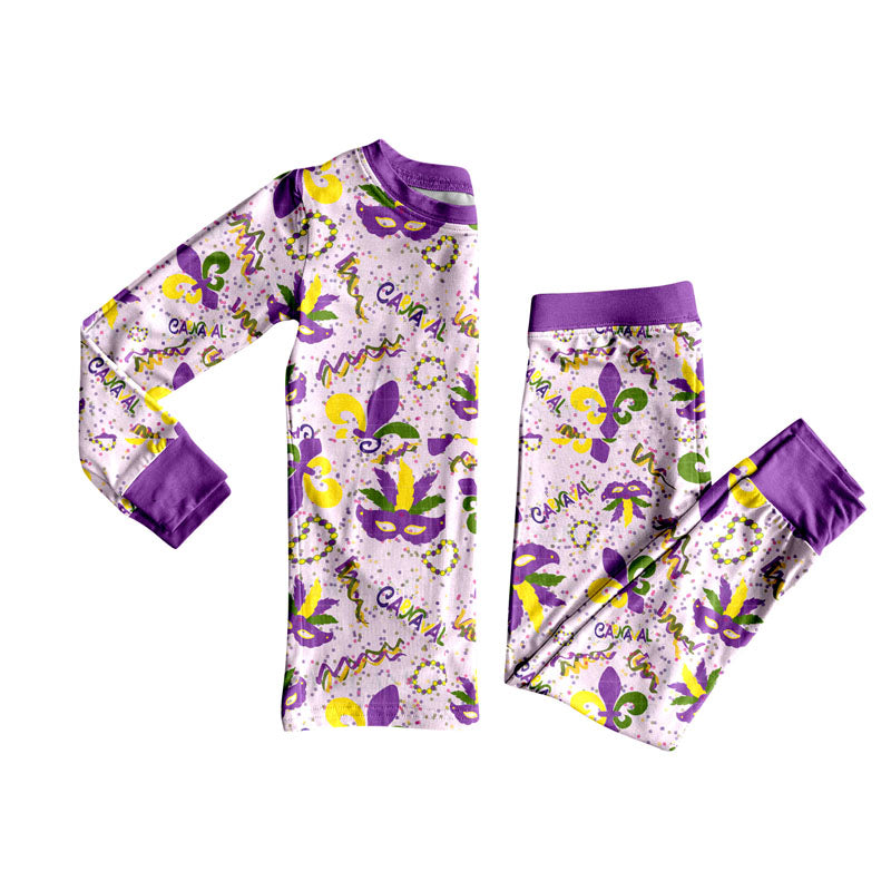 preorder GLP2824 Mardi Gras mask purpe long sleeve pants girls pajamas