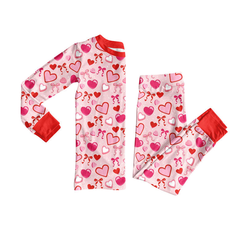 preorder GLP2841 Valentine's Day red pink heart long sleeve pants girls pajamas