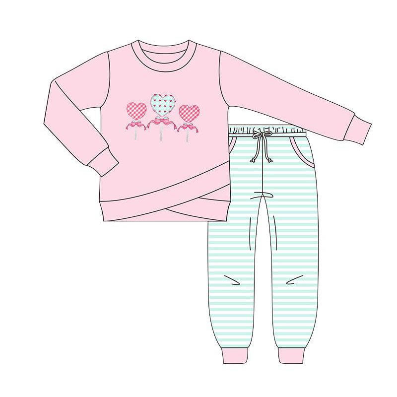 preorder GLP2849 Valentine's Day heart balloon bows pink long sleeve pants girls set