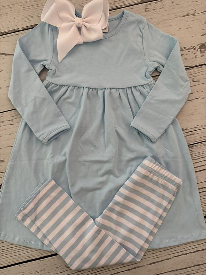 preorder GLP2862 blue long sleeve blue striped pants girls set