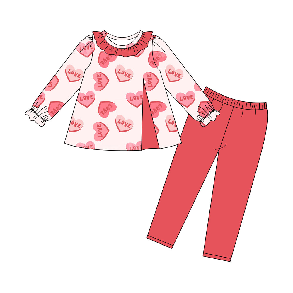 preorder BLP1301 Valentine's Day heart train red striped long sleeve blue pants boys set