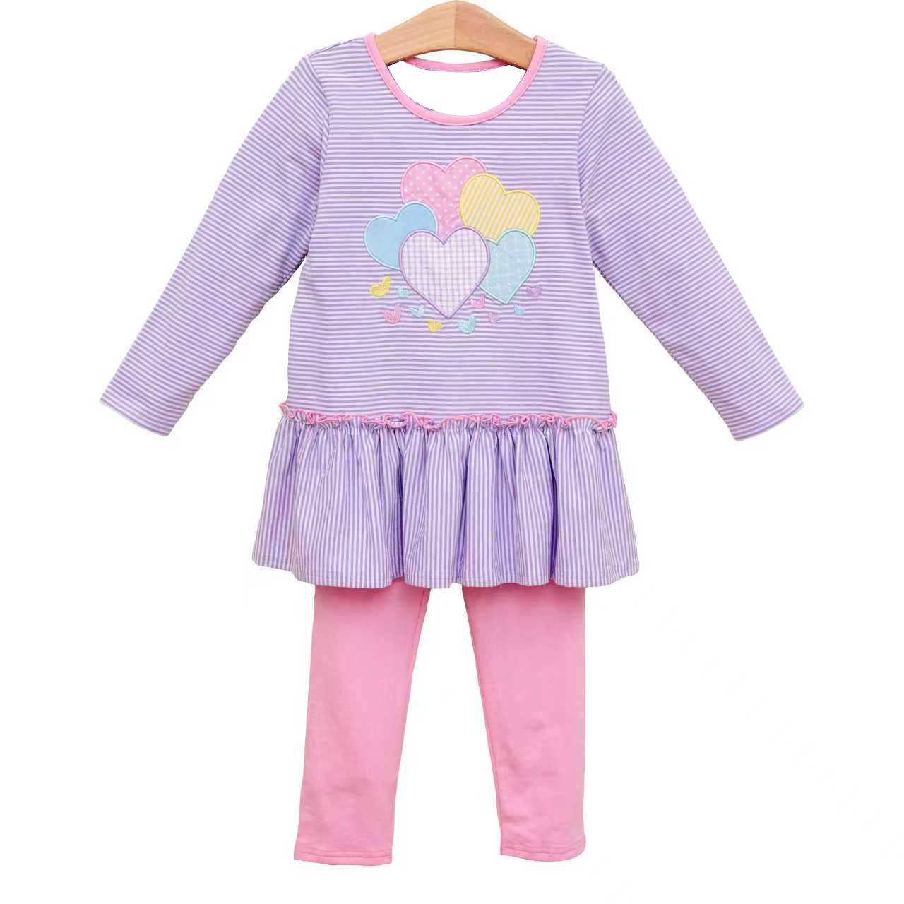 preorder GLP2928 Valentine's Day colorful heart purple striped long sleeve pink pants girls set