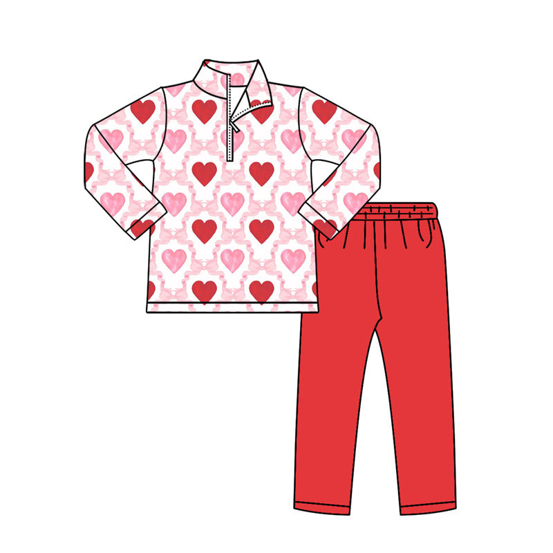 preorder GLP2960 Valentine's Day heart zipper long sleeve red pants girls set