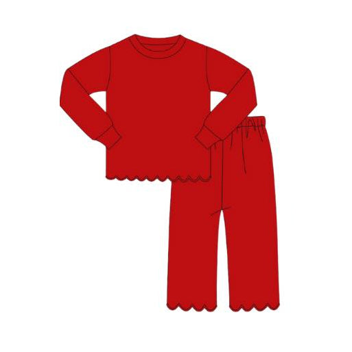 preorder GLP29634 solid color red long sleeve pants girls set