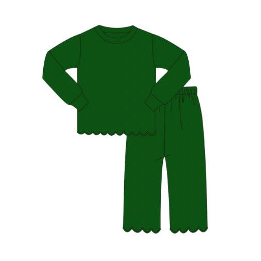 preorder GLP2965 solid color green long sleeve pants girls set