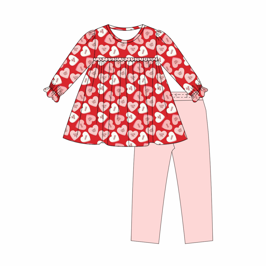 preorder GLP2974 Valentine's Day love you heart red long sleeve pink pants girls set