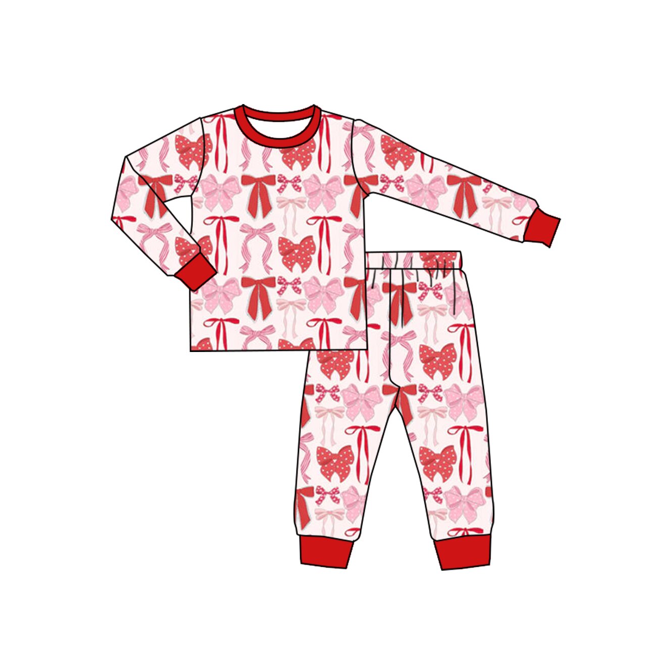 preorder GLP2983 red pink bows long sleeve pants girls pajamas