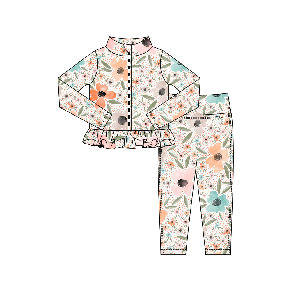 preorder GLP3004 yoga colorful flowers zipper long sleeve pants girls set