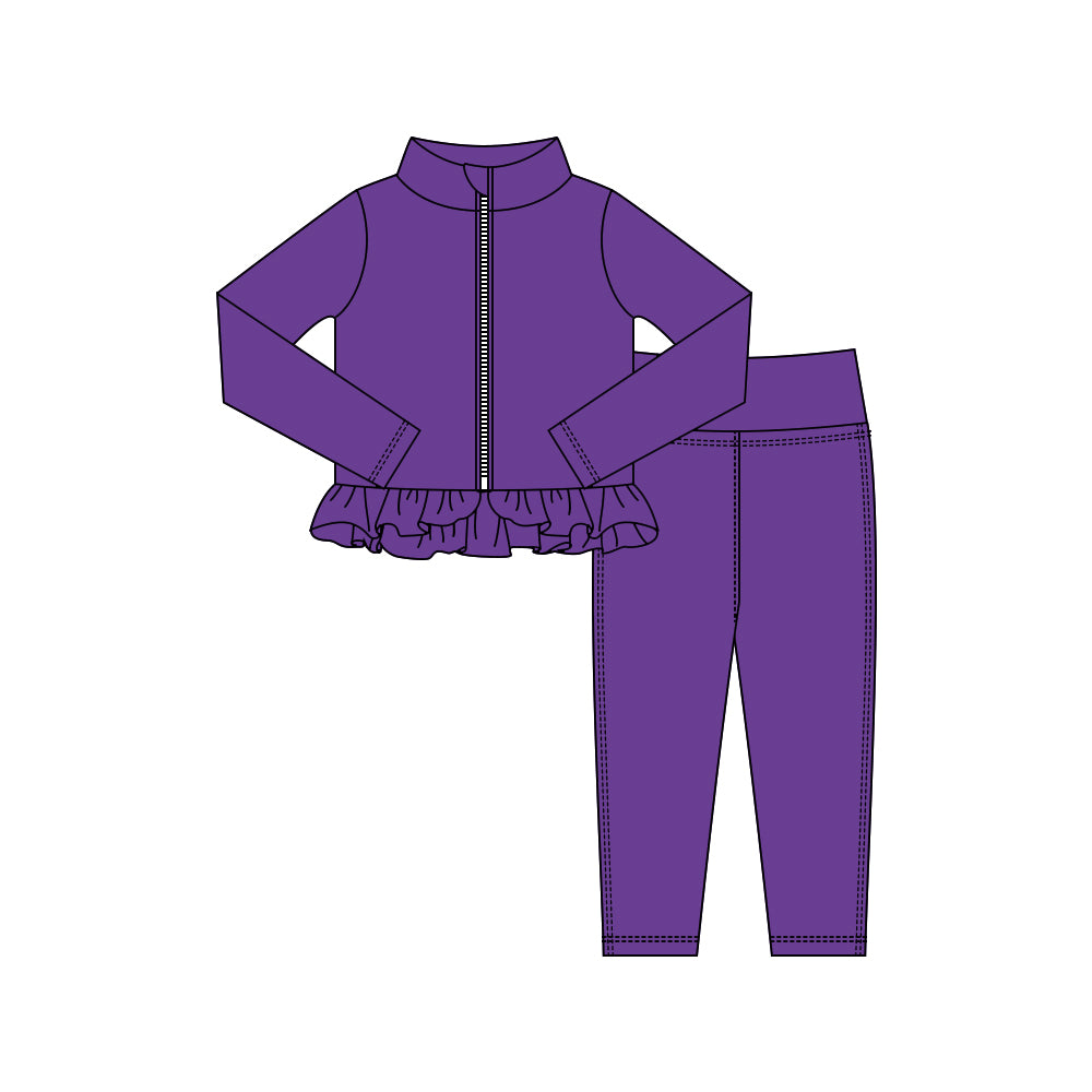 preorder GLP3009 yoga purple zipper long sleeve pants girls set
