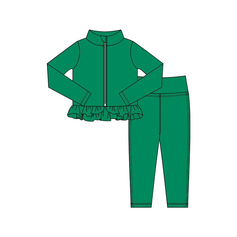 preorder GLP3016 yoga green zipper long sleeve pants girls set