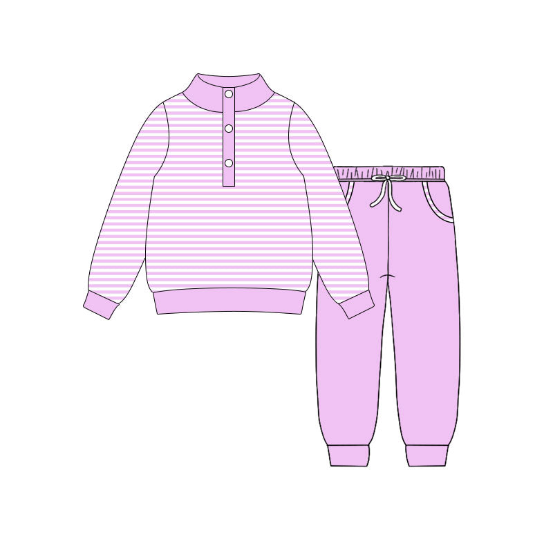 preorder GLP3021 pink striped long sleeve pants girls set