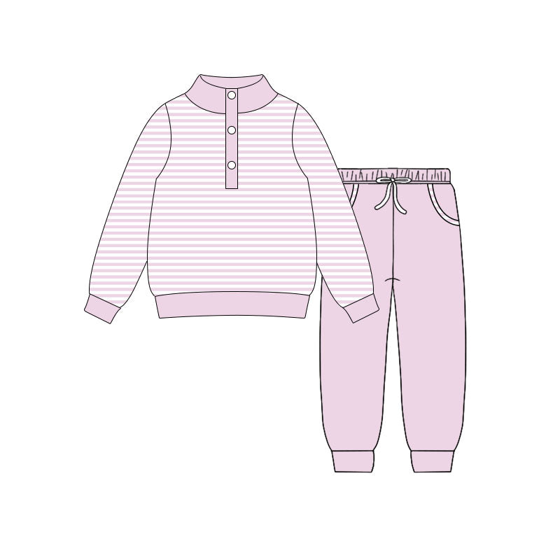 preorder GLP3022 light pink striped long sleeve pants girls set