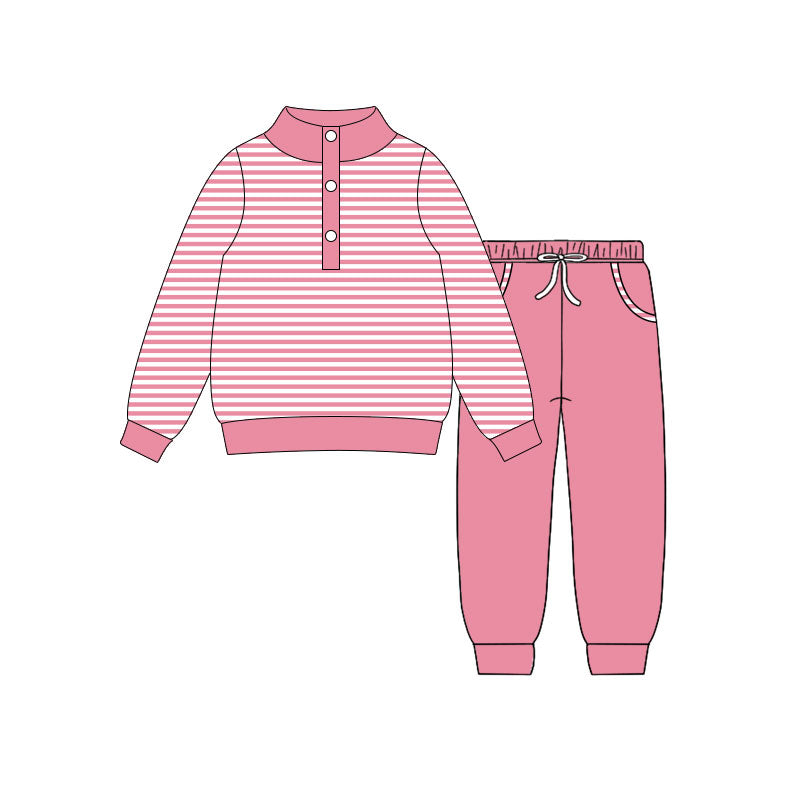 preorder GLP3024 hot pink striped long sleeve pants girls set