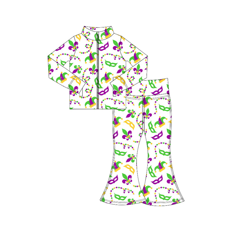 preorder GLP3026 yoga Mardi Gras zipper long sleeve pants girls set